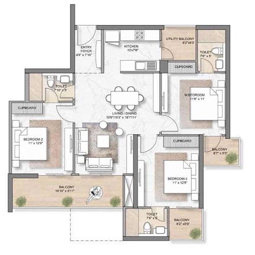 3 BHK Floor Plan